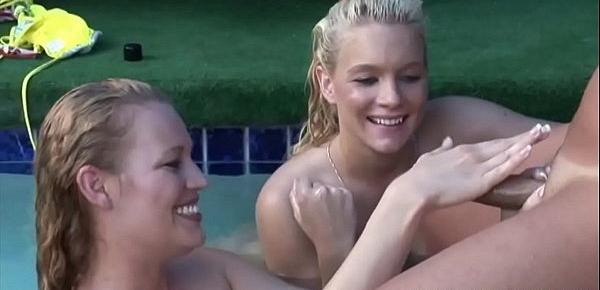  Two Hot Sluts Giving A Pool Handjob